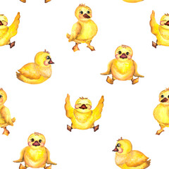 Pattern. Watercolor baby illustration. Watercolor baby pattern with ducklings