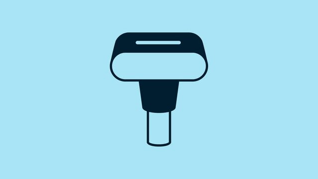 Blue Portable home and travel garment steamer for clothes icon isolated on blue background. 4K Video motion graphic animation