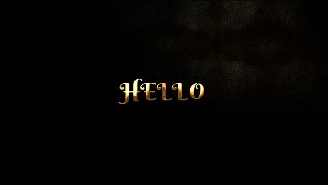 Hello Animated Text Particles in Gold Color. Great for video introduction, 4K Footage Animation. Black background. This Animated is Suitable for greeting cards.