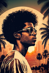 Portrait of a young man in a summer setting - AI generative