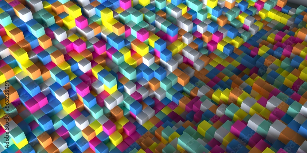 Poster texture and background from many volumetric cubes at different levels. 3d render.