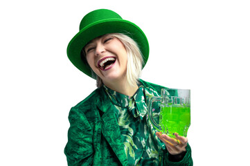 PNG Shot of a beautiful smiling woman wearing green hat. St. Patrick's Day celebration. Transperent...