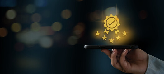 A quality 5-star businessman Guaranteed ISO certification, certifying concept