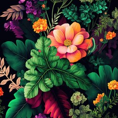 botanique florale fleurs plantes, feuilles et pétales. Palette colorée de la nature.