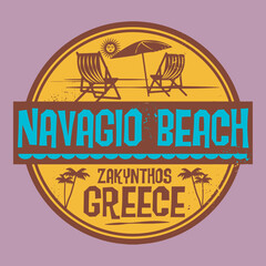 Abstract stamp or emblem with the name of Navagio Beach, Greece, vector illustration