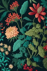 Fototapeten botanique florale fleurs plantes, feuilles et pétales. Palette colorée de la nature. © Merilno