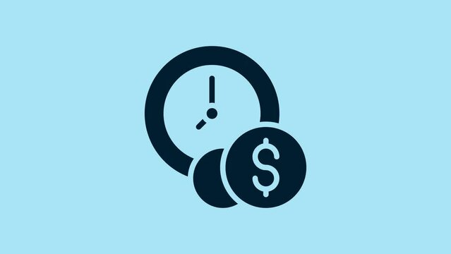 Blue Time is money icon isolated on blue background. Money is time. Effective time management. Convert time to money. 4K Video motion graphic animation