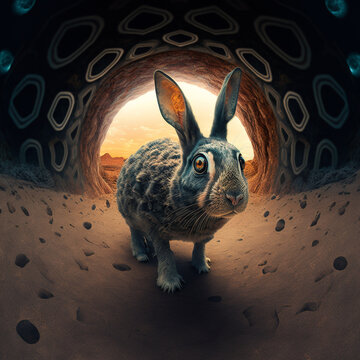 Rabbit in Nebula, Generative AI, Illustration