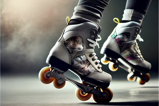 Man legs on roller skates at summer. Inline skates sport conceptual image.
