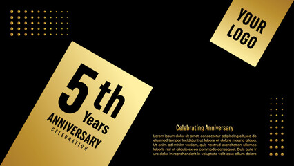 5th Anniversary Celebration template design with gold color for anniversary celebration event, invitation card, greeting card, banner, poster, flyer, book cover. Vector Template