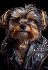 Yorkshire Terrier wearing leather jacket - Dog Breed Portrait