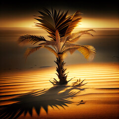 Palm tree on beach , created with generative AI tehnology.