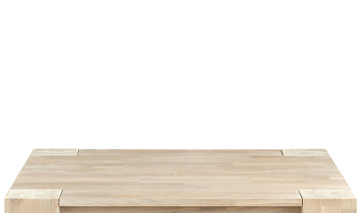 Wooden table top surface isolated over white background. Solid wood furniture close view 3D illustration