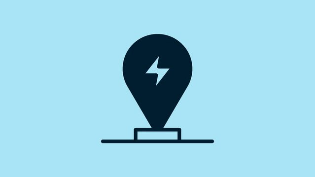 Blue Charging parking electric car icon isolated on blue background. 4K Video motion graphic animation