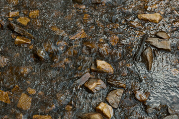 Stones in the water. Water flows among the stones.