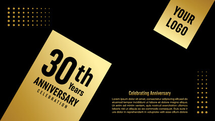 30th Anniversary Celebration template design with gold color for anniversary celebration event, invitation card, greeting card, banner, poster, flyer, book cover. Vector Template