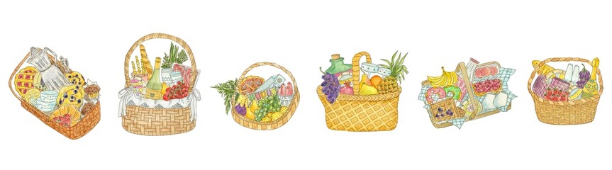 Set of illustration with picnic baskets