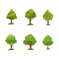 Collection set of green tree vector icon on white background illustration