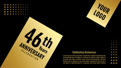 46th Anniversary Celebration template design with gold color for anniversary celebration event, invitation card, greeting card, banner, poster, flyer, book cover. Vector Template
