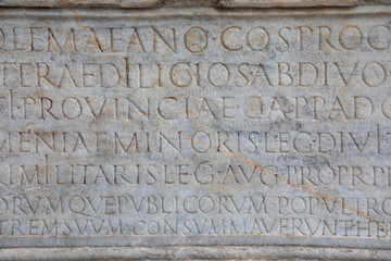 Close-up background view of Roman script samples