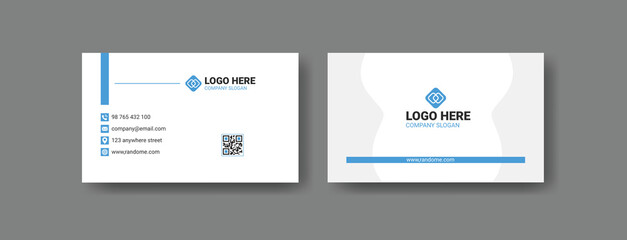 Waite business card with blue color, clean visiting card layout design