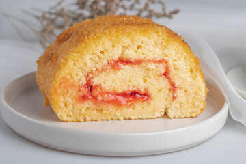 Strawberry Roll Cake on white background