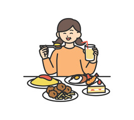 暴飲暴食する男性のイラスト素材