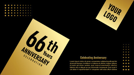 66th Anniversary Celebration template design with gold color for anniversary celebration event, invitation card, greeting card, banner, poster, flyer, book cover. Vector Template