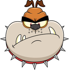 Angry Bulldog Face Cartoon Character With Spiked Collar. Vector Hand Drawn Illustration Isolated On Transparent Background