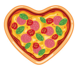 Heart shaped pizza illustration