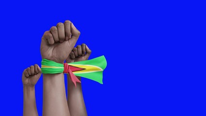 Guyana Flag and map with raised fists. National or Independence day design for Guyana flag. with green, blue screen background, 3d render video