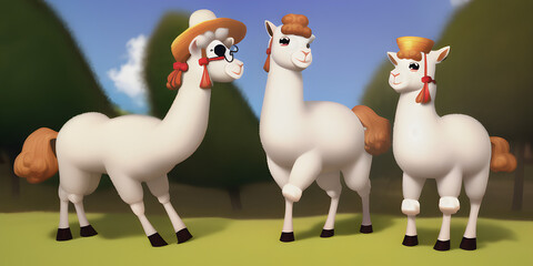 A smooth 3D render of a cute Alpaca character with a smile