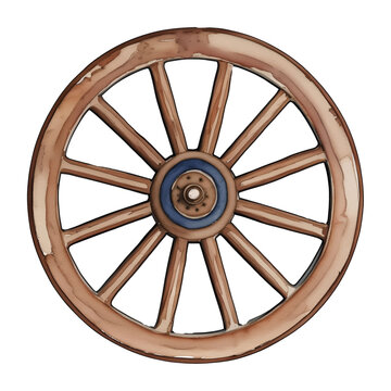 wooden wheel digital drawing with watercolor style illustration