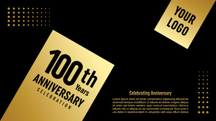 100th Anniversary Celebration template design with gold color for anniversary celebration event, invitation card, greeting card, banner, poster, flyer, book cover. Vector Template