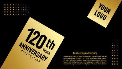 120th Anniversary Celebration template design with gold color for anniversary celebration event, invitation card, greeting card, banner, poster, flyer, book cover. Vector Template