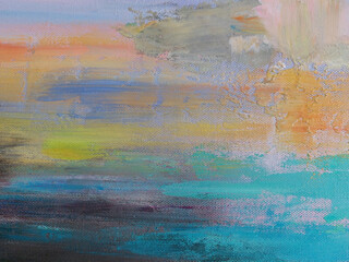 Abstract blurred multicolor background. Fragment of a drawing on canvas.
