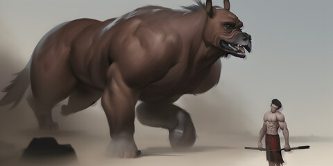 An epic cartoon illustration and digital painting of a Boxer