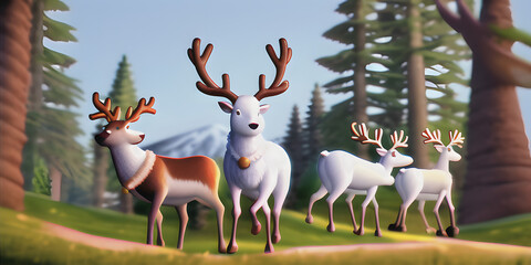 A smooth 3D render of a cute Caribou character with a smile