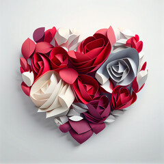A heart made of paper flowers | A heart made of paper roses | Heart of roses | Colorful paper roses making a beautiful | Generative AI | Valentine's day | Anniversary | 