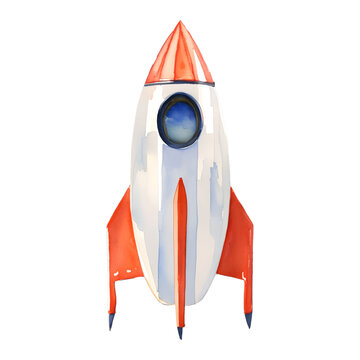 space rocket digital drawing with watercolor style illustration