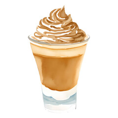glass of latte digital drawing with watercolor style illustration