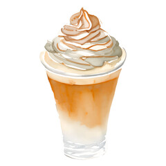 glass of latte digital drawing with watercolor style illustration