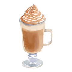 glass of latte digital drawing with watercolor style illustration