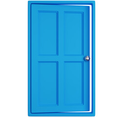 3d rendering open blue door isolated
