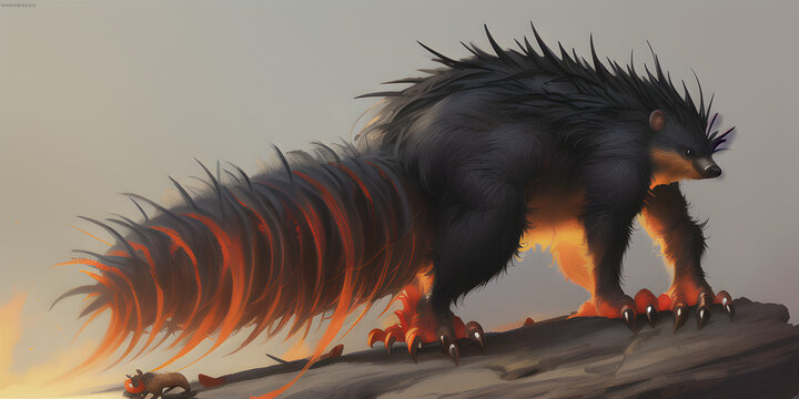 An epic cartoon illustration and digital painting of a Porcupine