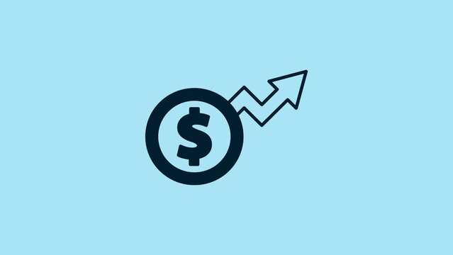 Blue Financial growth dollar coin icon isolated on blue background. Increasing revenue. 4K Video motion graphic animation