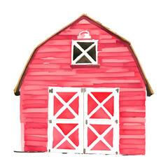 red barn digital drawing with watercolor style illustration © slowbuzzstudio
