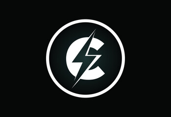 Initial C letter logo design with lighting thunder bolt. Electric bolt letter logo vector