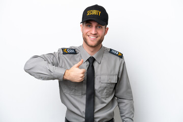 Young safeguard caucasian man isolated on white background giving a thumbs up gesture