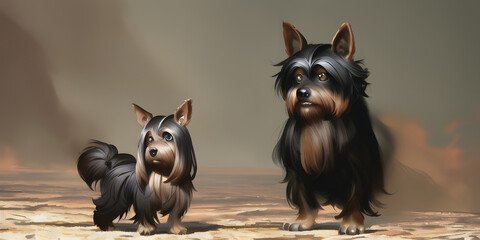 An epic cartoon illustration and digital painting of a Yorkshire Terrier